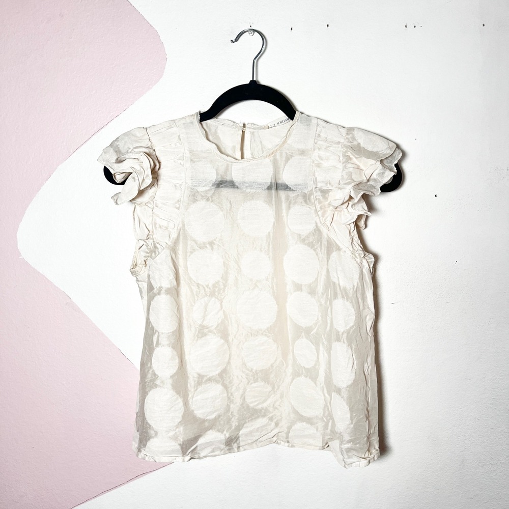 Ulla Johnson Polka Dot Top Blouse‎ Size 2 Flutter Sleeve Silk Cotton Cream
